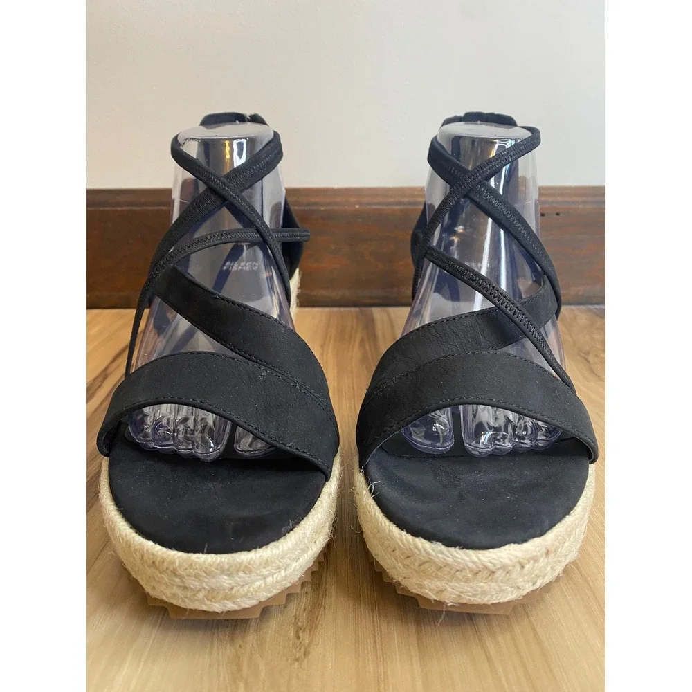 Eileen Fisher Wanda Black Nubuck Espadrille Wedge Sandals Womens 10 WANDA-NB